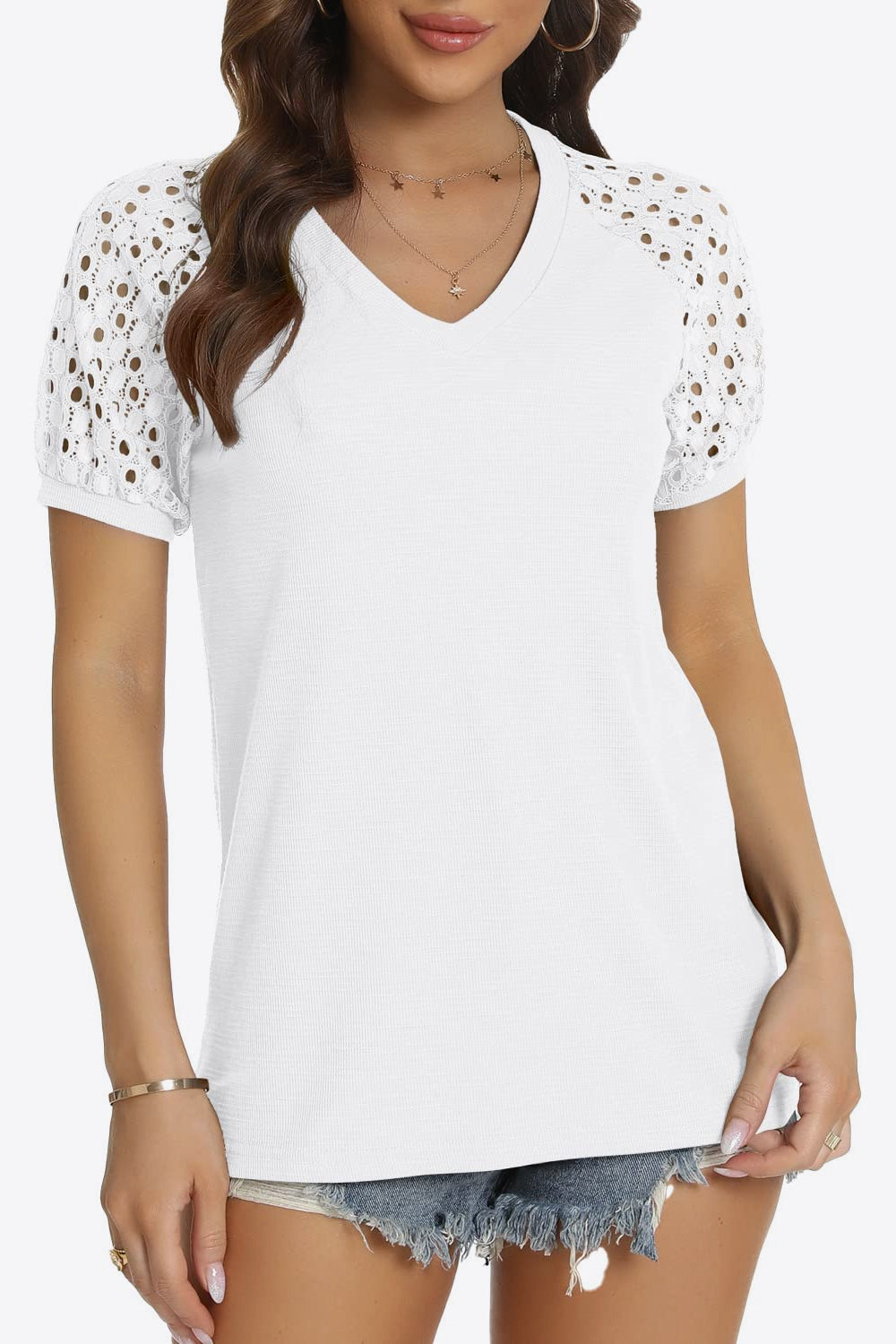 Short Sleeve V-Neck Tee - White / S - T-Shirts - Shirts & Tops - 24 - 2024
