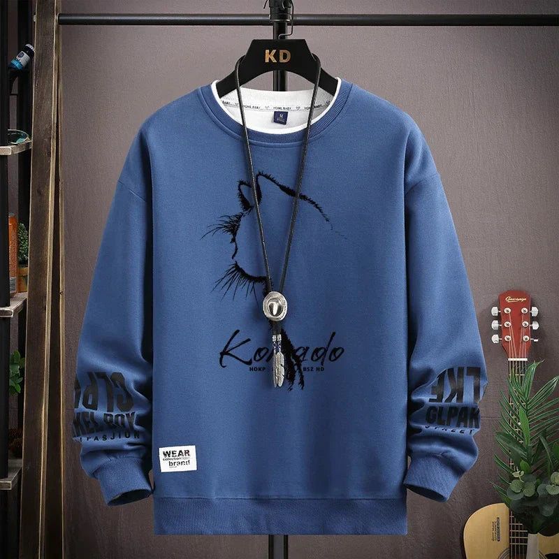 Sketch Cat Print Sweatshirt - Blue / 3XL(75-85kg) - T-Shirts - Shirts & Tops - 4 - 2024