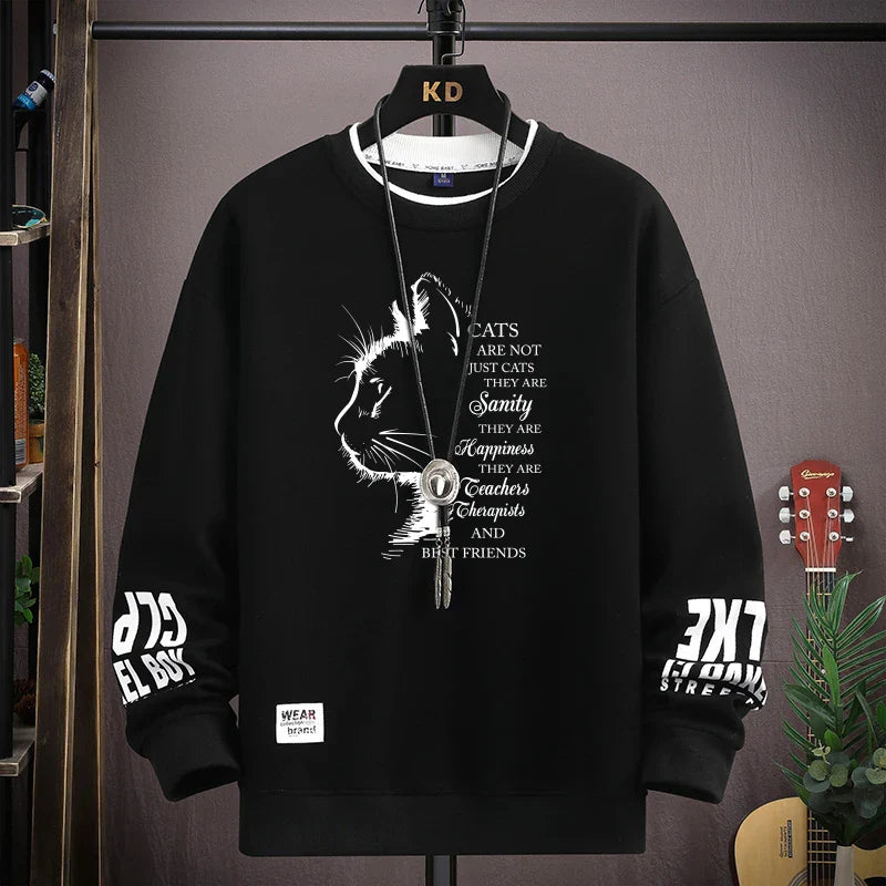 Sketch Cat Print Sweatshirt - T-Shirts - Shirts & Tops - 6 - 2024