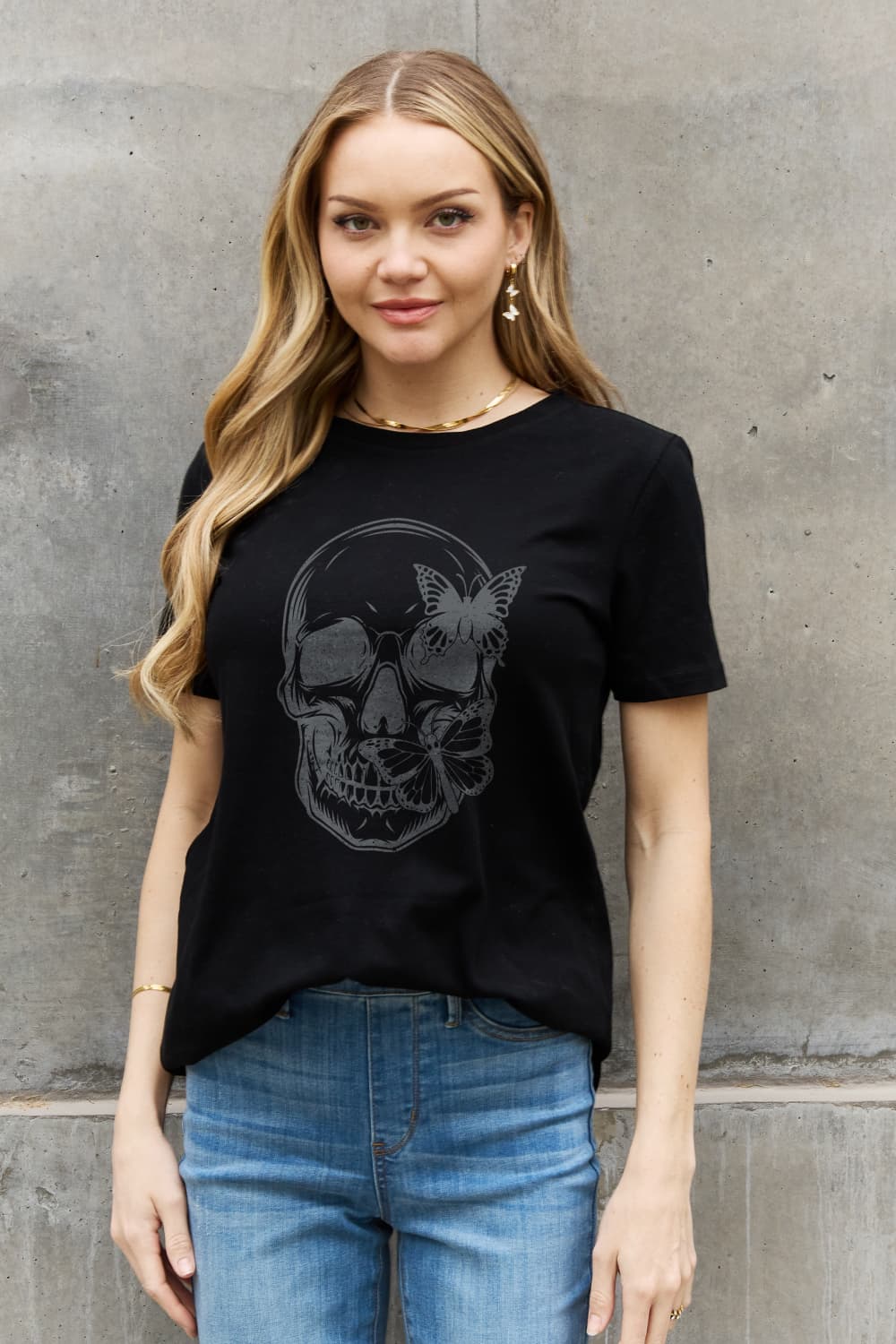 Skull Butterfly Graphic Cotton T-Shirt - T-Shirts - Shirts & Tops - 6 - 2024