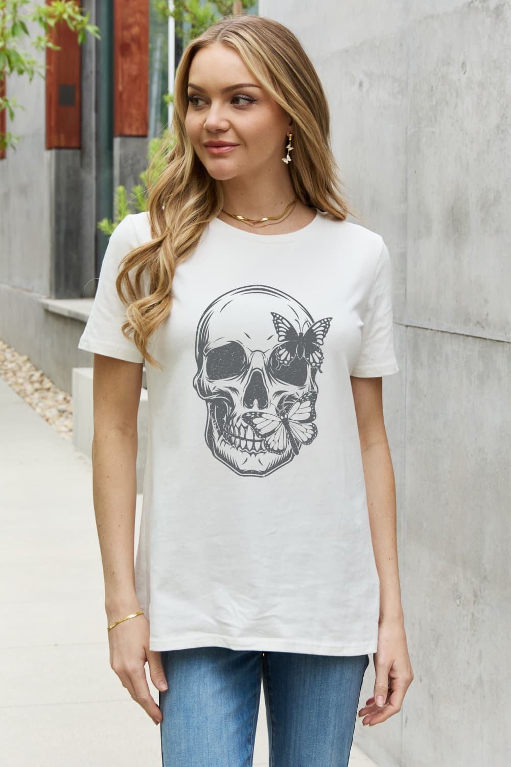 Skull Butterfly Graphic Cotton T-Shirt - T-Shirts - Shirts & Tops - 4 - 2024