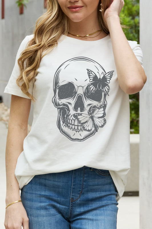 Skull Butterfly Graphic Cotton T-Shirt - White / S - T-Shirts - Shirts & Tops - 1 - 2024