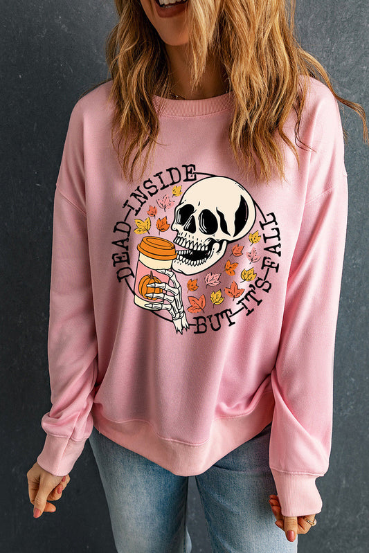 Skull Graphic Dropped Shoulder Sweatshirt - Pink / S - T-Shirts - Shirts & Tops - 1 - 2024