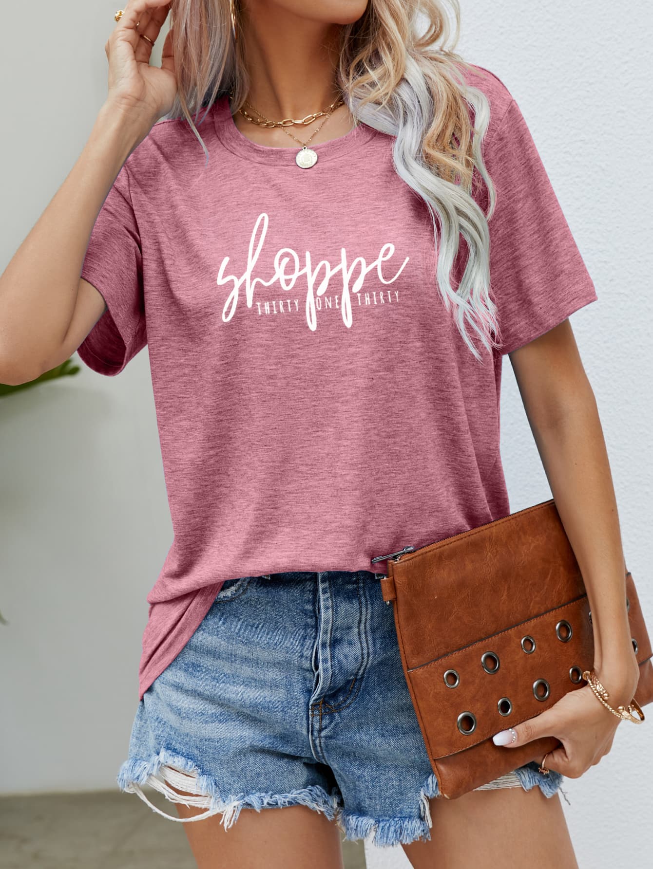 Slogan Graphic Round Neck Short Sleeve Tee - Pink / S - T-Shirts - Shirts & Tops - 13 - 2024