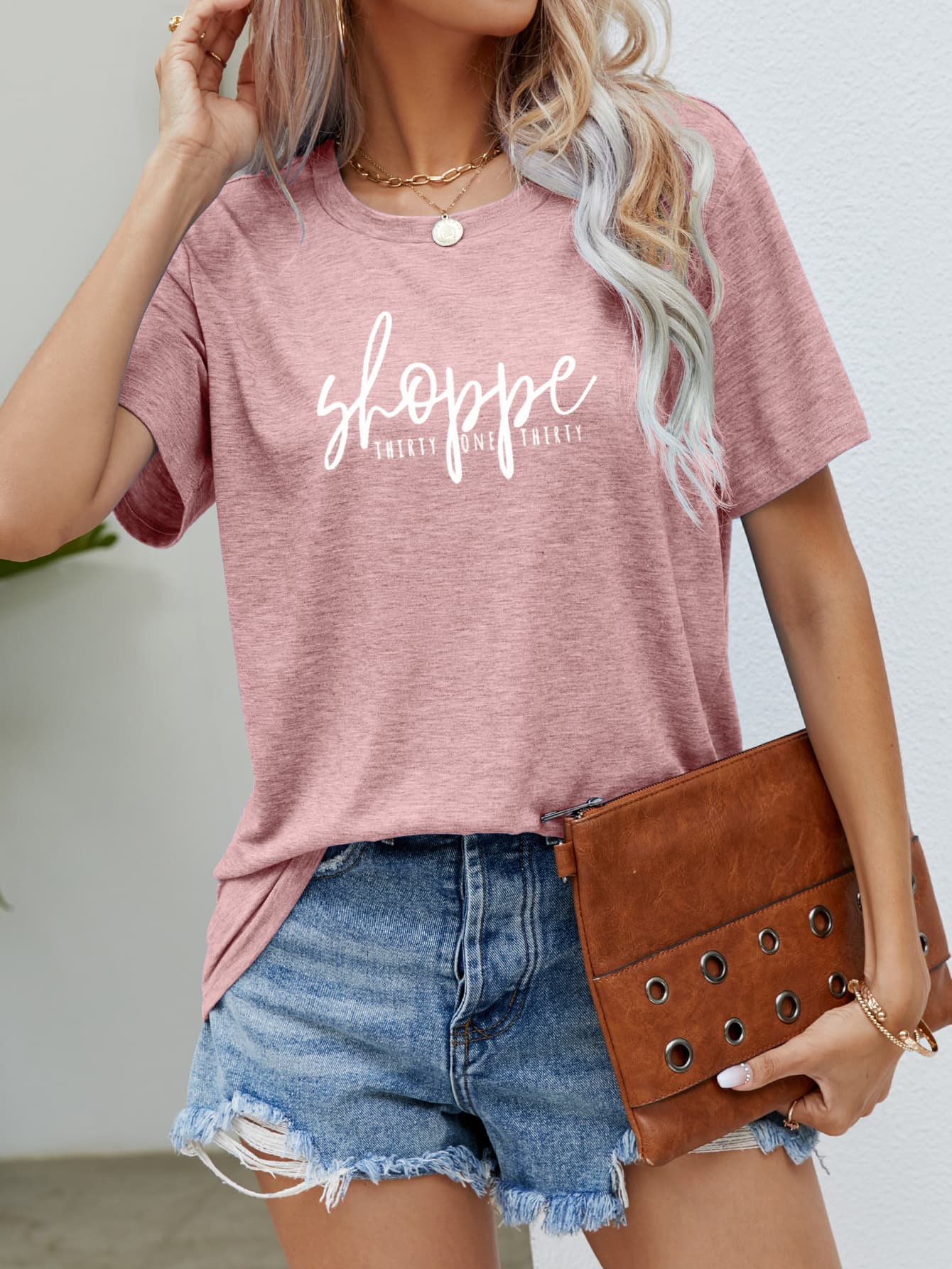 Slogan Graphic Round Neck Short Sleeve Tee - Light Pink / S - T-Shirts - Shirts & Tops - 4 - 2024