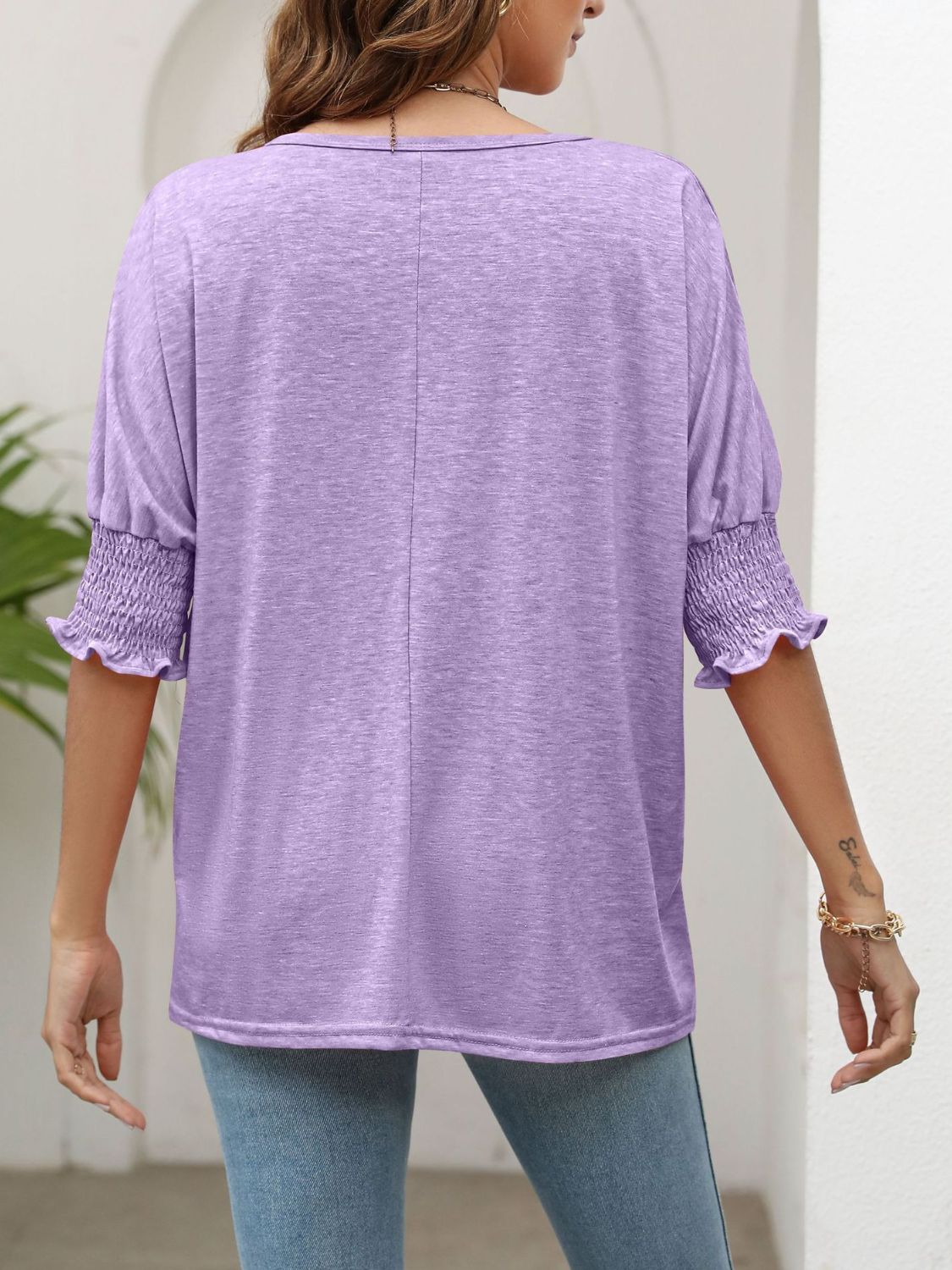 Smocked Flounce Sleeve Round Neck T-Shirt - T-Shirts - Shirts & Tops - 15 - 2024