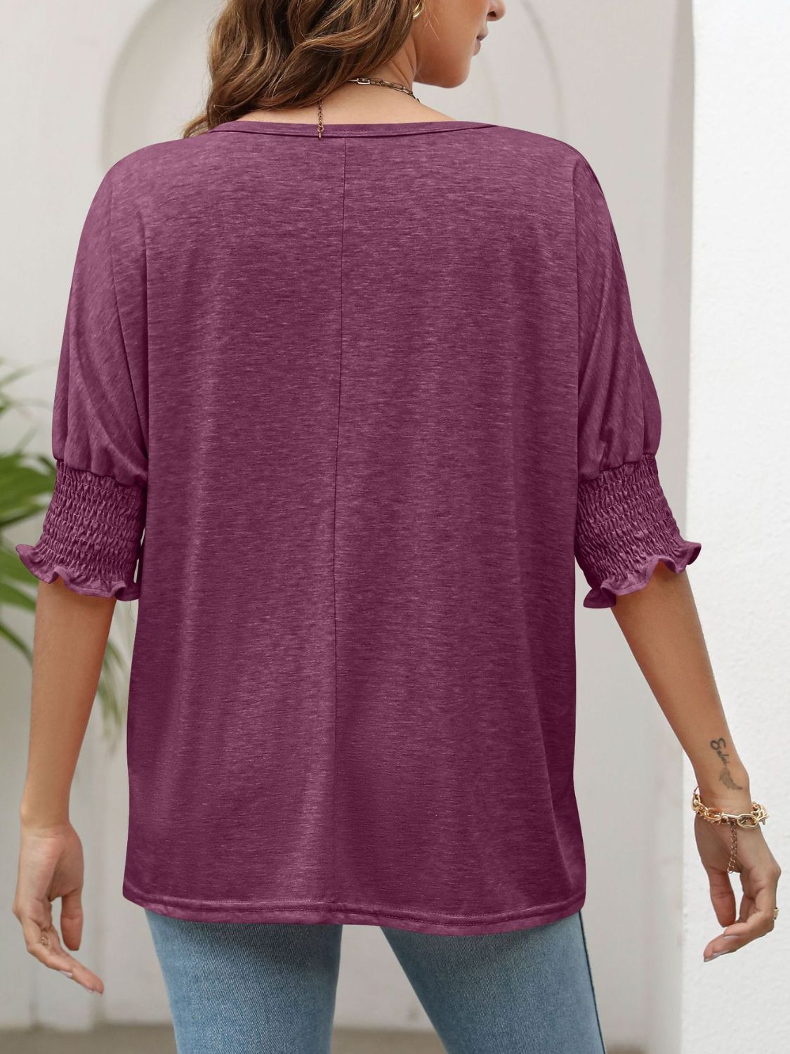 Smocked Flounce Sleeve Round Neck T-Shirt - T-Shirts - Shirts & Tops - 18 - 2024