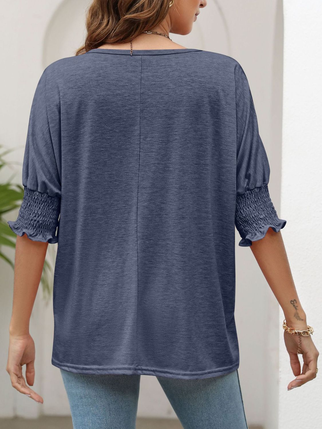 Smocked Flounce Sleeve Round Neck T-Shirt - T-Shirts - Shirts & Tops - 12 - 2024