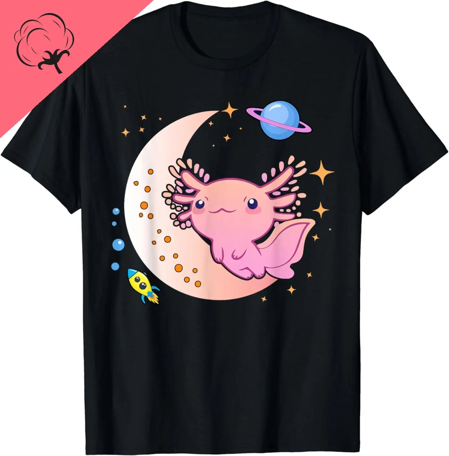 Space Axolotl Graphic Tee - Kawaii Pastel Goth T-shirt - Black / XXL - T-Shirts - Shirts & Tops - 1 - 2024