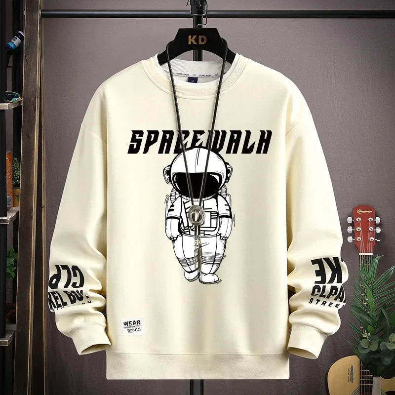 ’Spacewalk’ Printed Men’s Sweatshirt - O Neck Harajuku Fashion Top - Khaki / L(50-60kg) - T-Shirts - Shirts &