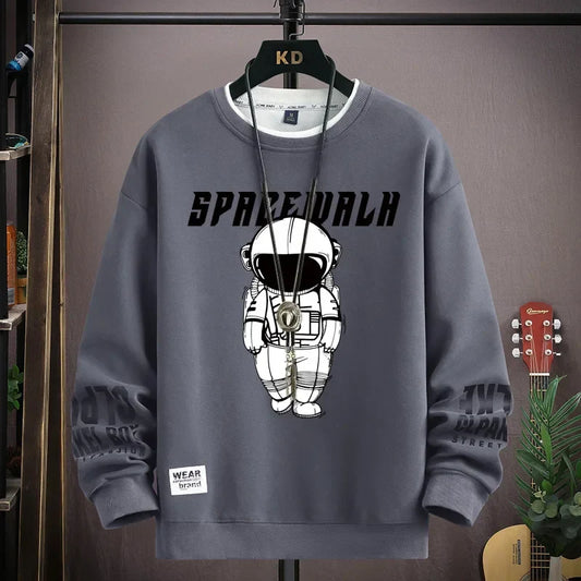 ’Spacewalk’ Printed Men’s Sweatshirt - O Neck Harajuku Fashion Top - Gray / S(40-45kg) - T-Shirts - Shirts & Tops