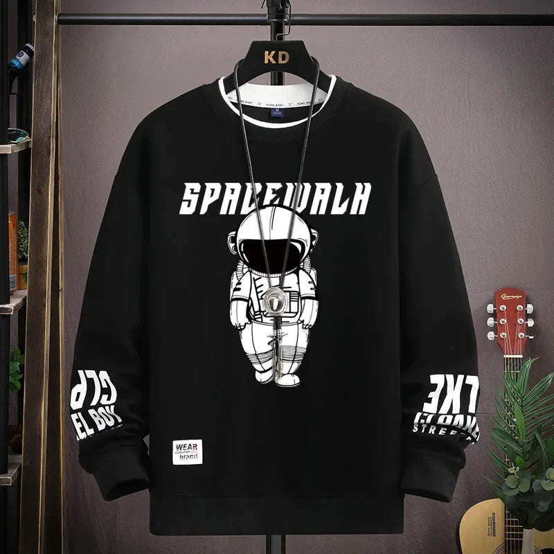 ’Spacewalk’ Printed Men’s Sweatshirt - O Neck Harajuku Fashion Top - Black / 3XL(75-85kg) - T-Shirts - Shirts &