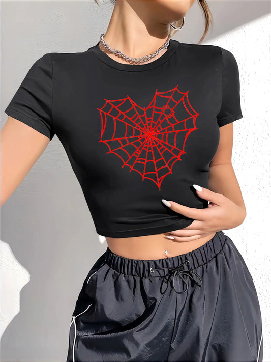 Spider Web Print Harajuku Aesthetic T-shirt - Black / XS - T-Shirts - Shirts & Tops - 7 - 2024