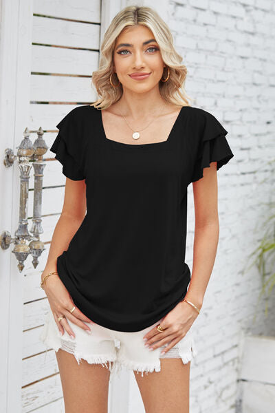 Square Neck Flutter Sleeve T-Shirt - Black / S - T-Shirts - Shirts & Tops - 5 - 2024