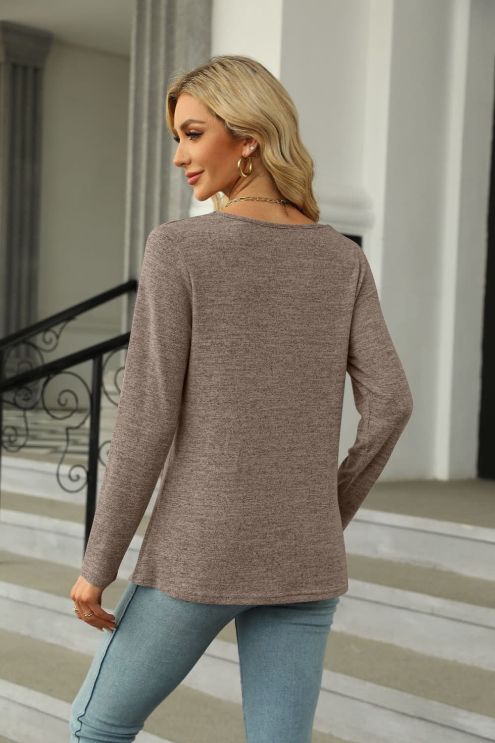 Square Neck Long Sleeve Slit T-Shirt - T-Shirts - Shirts & Tops - 12 - 2024