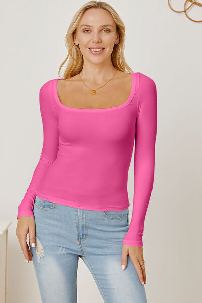 Square Neck Long Sleeve T-Shirt - Fuchsia Pink / S - T-Shirts - Shirts & Tops - 31 - 2024