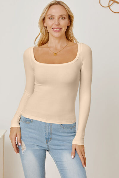 Square Neck Long Sleeve T-Shirt - Beige / S - T-Shirts - Shirts & Tops - 10 - 2024