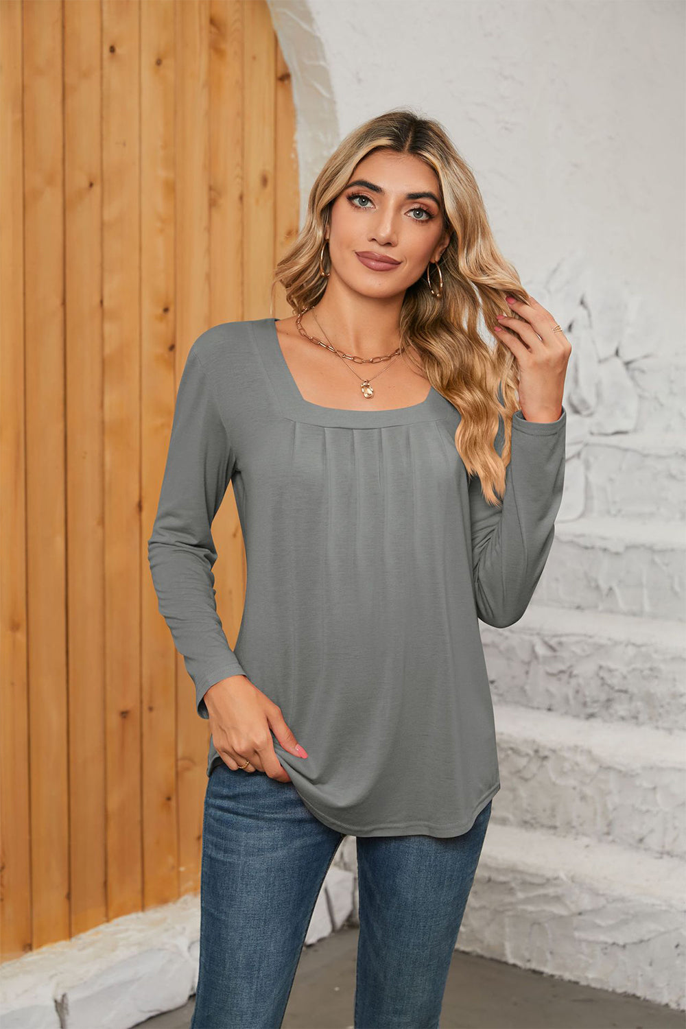 Square Neck Long Sleeve T-Shirt - Gray / S - T-Shirts - Shirts & Tops - 12 - 2024