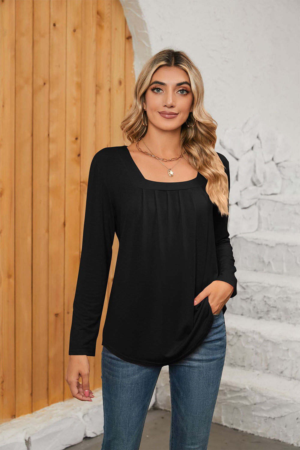 Square Neck Long Sleeve T-Shirt - Black / S - T-Shirts - Shirts & Tops - 6 - 2024