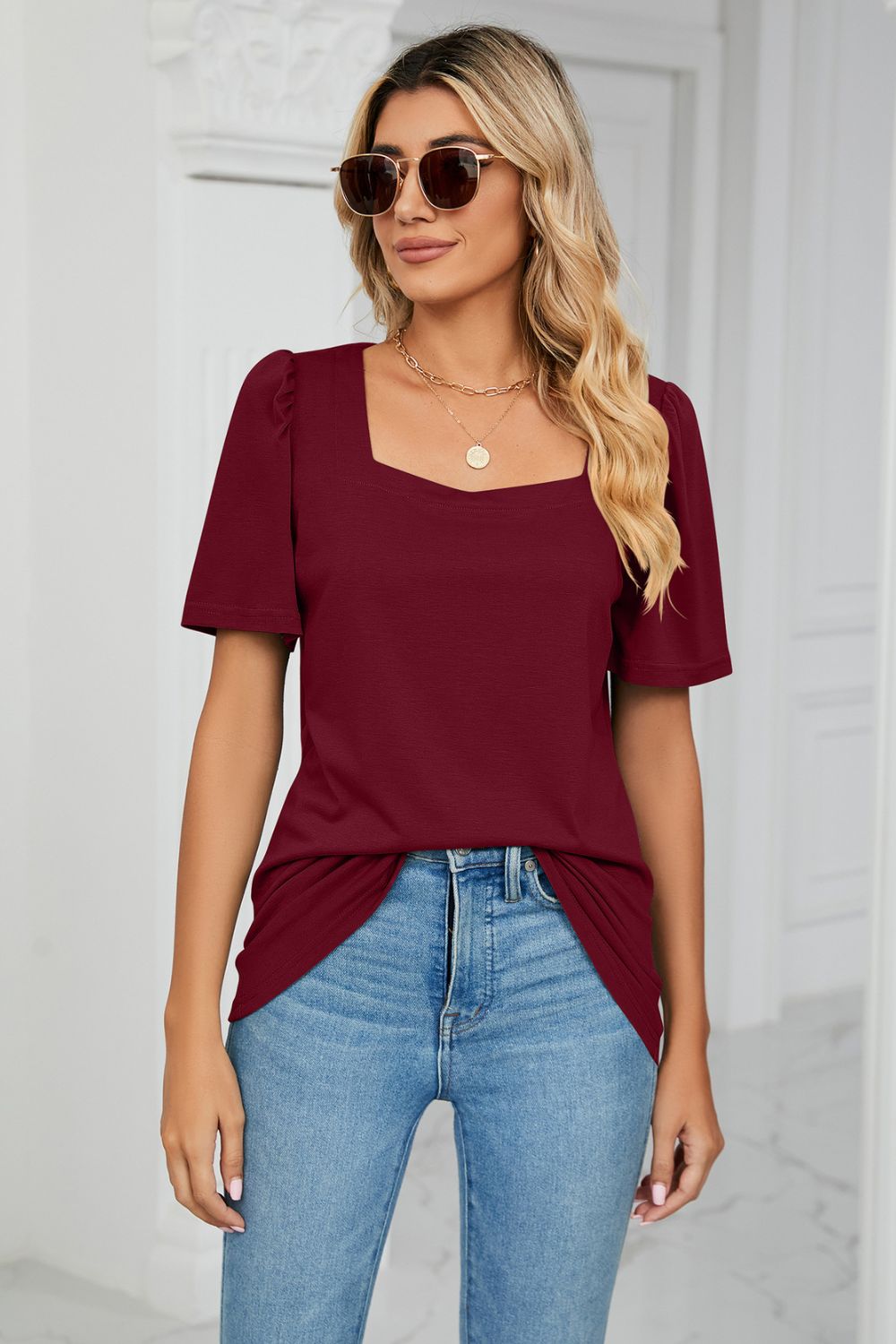 Square Neck Puff Sleeve T-Shirt - T-Shirts - Shirts & Tops - 8 - 2024