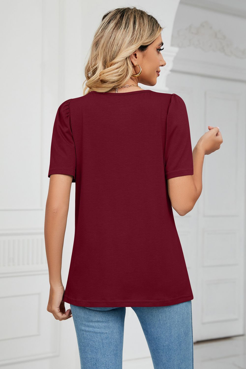 Square Neck Puff Sleeve T-Shirt - T-Shirts - Shirts & Tops - 9 - 2024