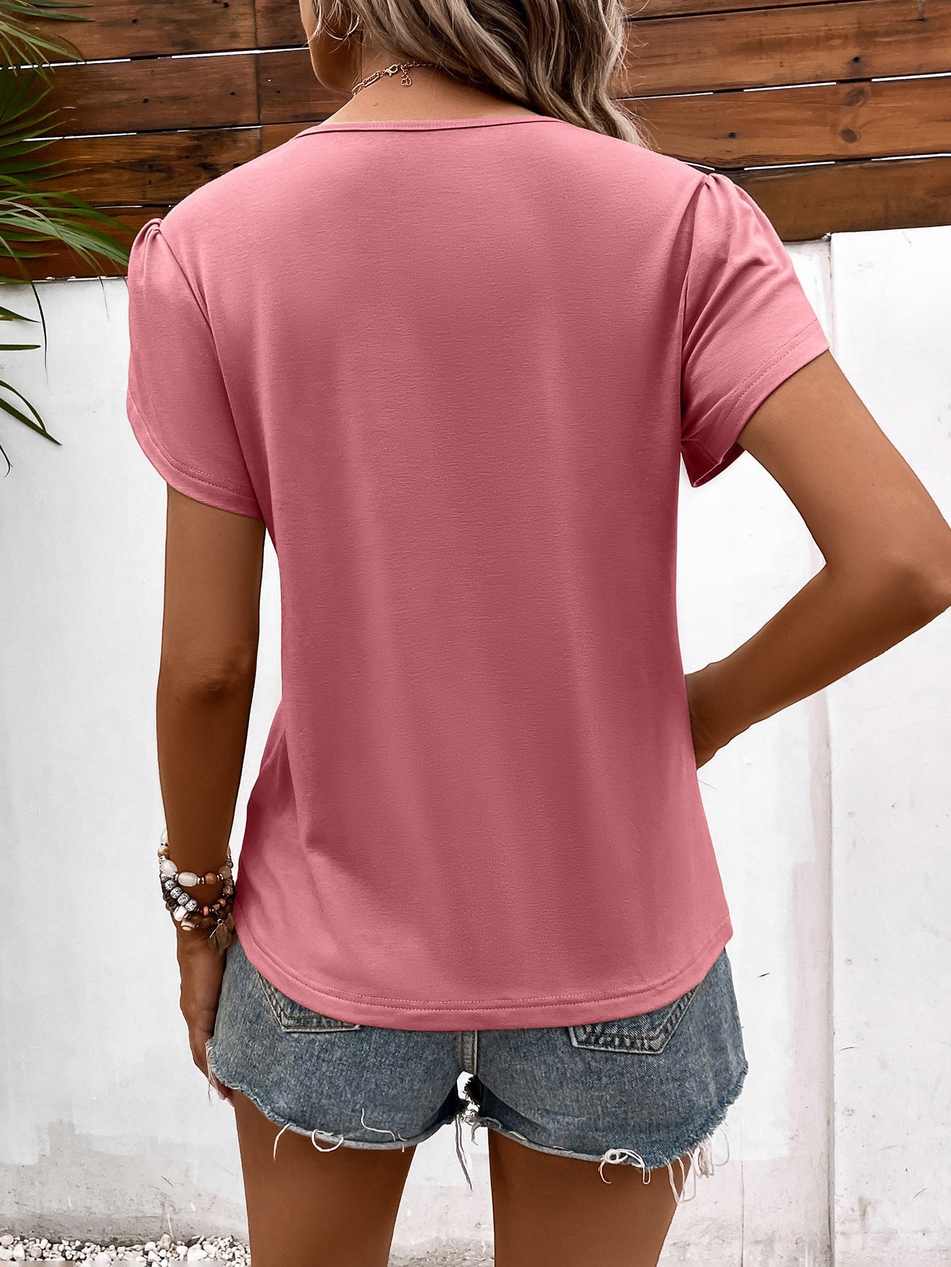 Strappy V-Neck Petal Sleeve Top - T-Shirts - Shirts & Tops - 15 - 2024