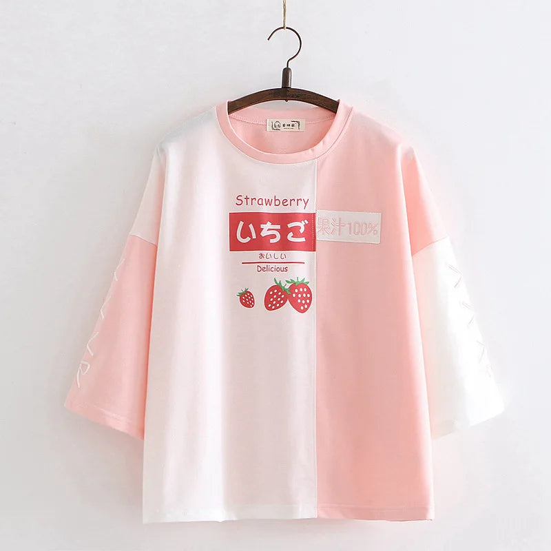 Strawberry Graphic T-Shirt for Women - Kawaii Harajuku Summer Tee - Pink / One Size - T-Shirts - Shirts & Tops - 9