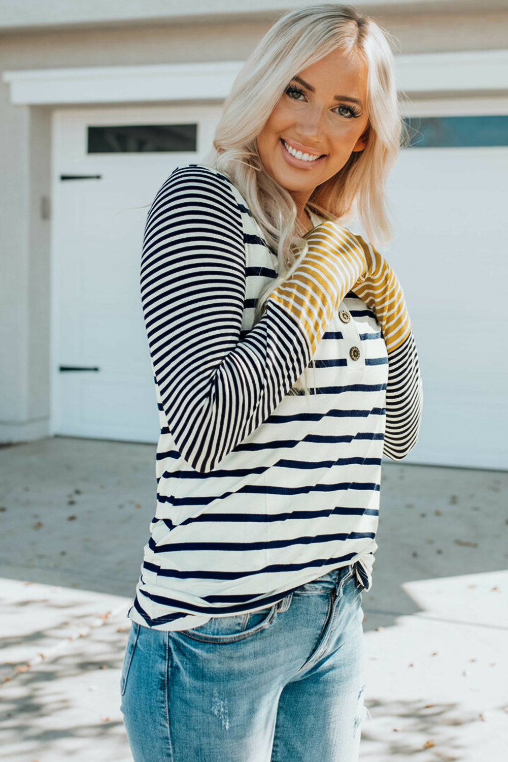 Striped Buttoned Long Sleeve Top - T-Shirts - Shirts & Tops - 3 - 2024