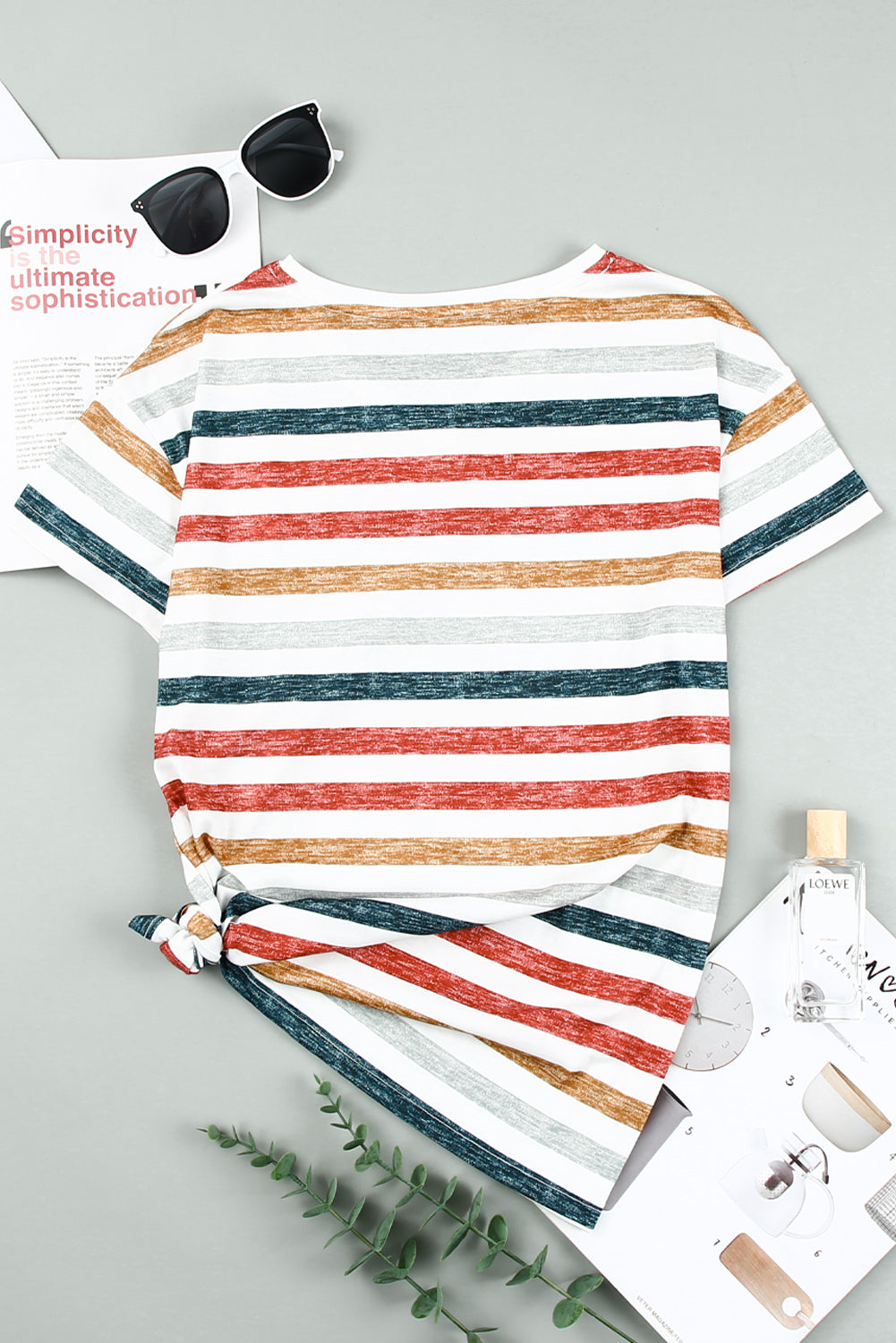 Striped V-Neck Short Sleeve Tee - T-Shirts - Shirts & Tops - 8 - 2024