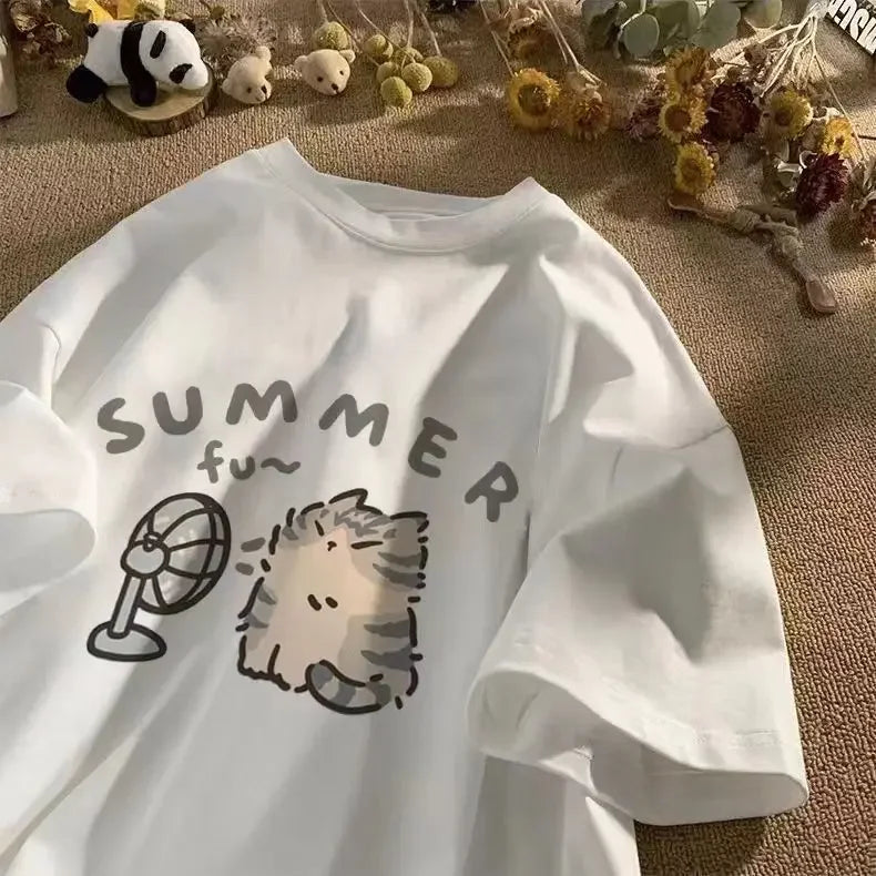 Summer Cool Cat Cotton T-shirt - White / S - T-Shirts - Shirts & Tops - 2 - 2024