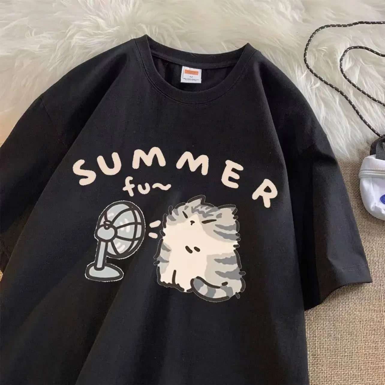 Summer Cool Cat Cotton T-shirt - Black / S - T-Shirts - Shirts & Tops - 5 - 2024