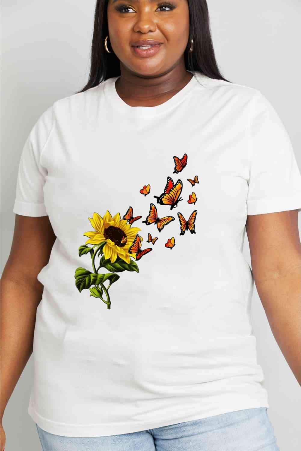 Sunflower Butterfly Graphic Cotton Tee - T-Shirts - Shirts & Tops - 4 - 2024