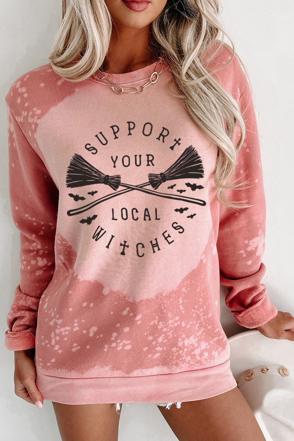 SUPPORT YOUR LOCAL WITCHES Graphic Sweatshirt - Pink / S - T-Shirts - Shirts & Tops - 1 - 2024