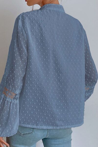 Swiss Dot Lace Detail Tie Neck Shirt - T-Shirts - Shirts & Tops - 16 - 2024