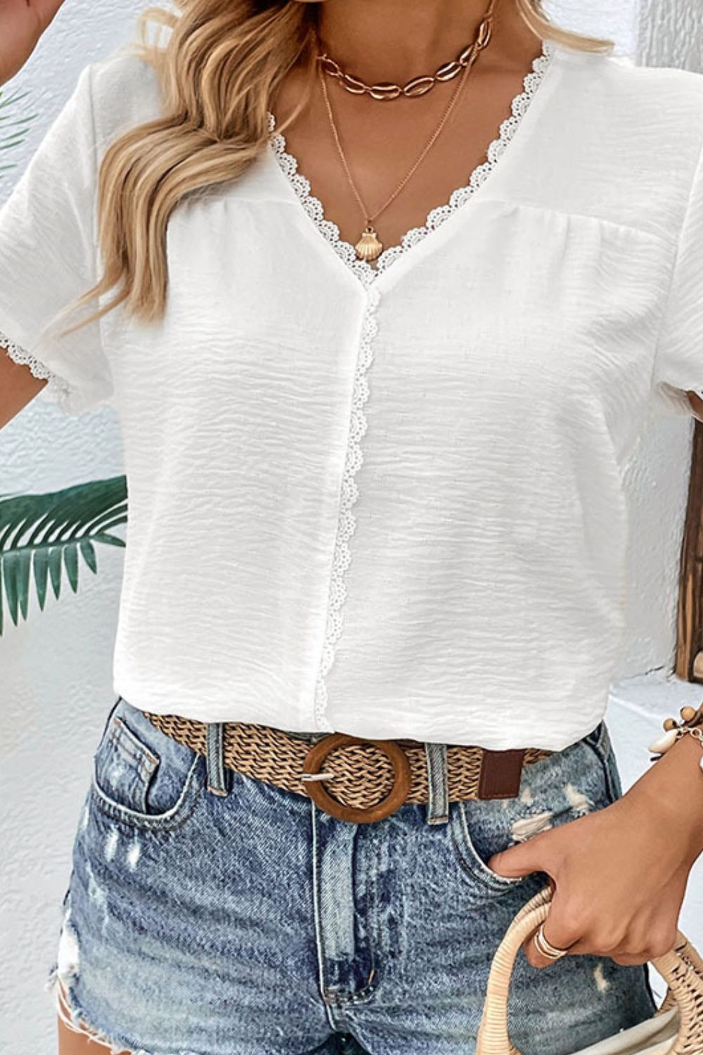 Textured Lace Trim Tee Shirt - T-Shirts - Shirts & Tops - 5 - 2024