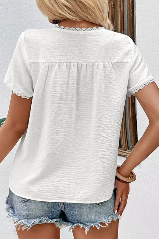 Textured Lace Trim Tee Shirt - T-Shirts - Shirts & Tops - 2 - 2024