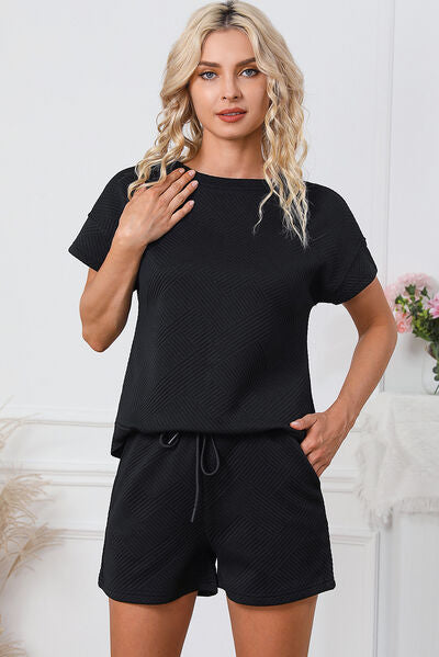 Textured Round Neck T-Shirt and Shorts Set - T-Shirts - Outfit Sets - 4 - 2024