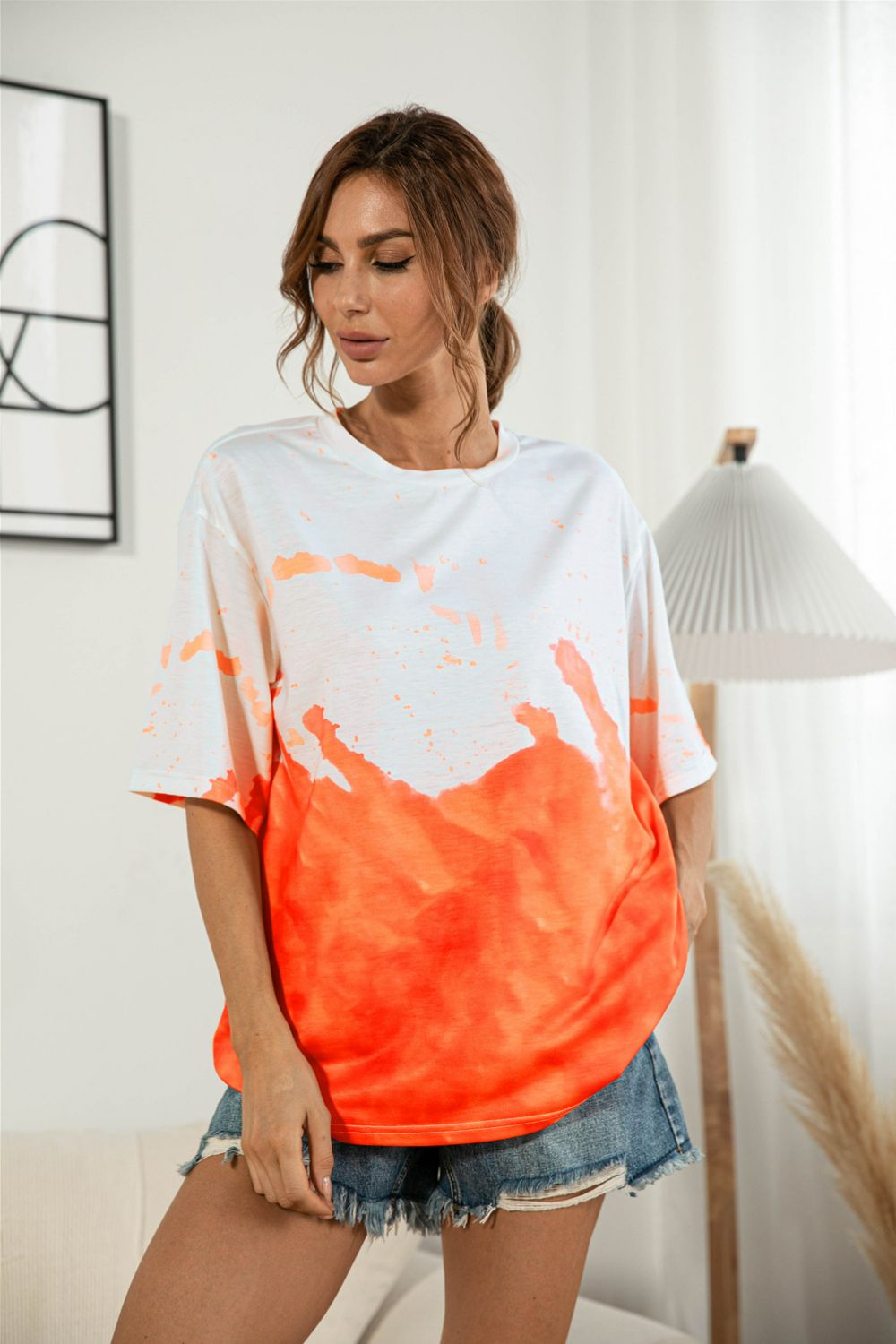 Tie-Dye Round Neck Tee Shirt - Orange / S - T-Shirts - Shirts & Tops - 7 - 2024