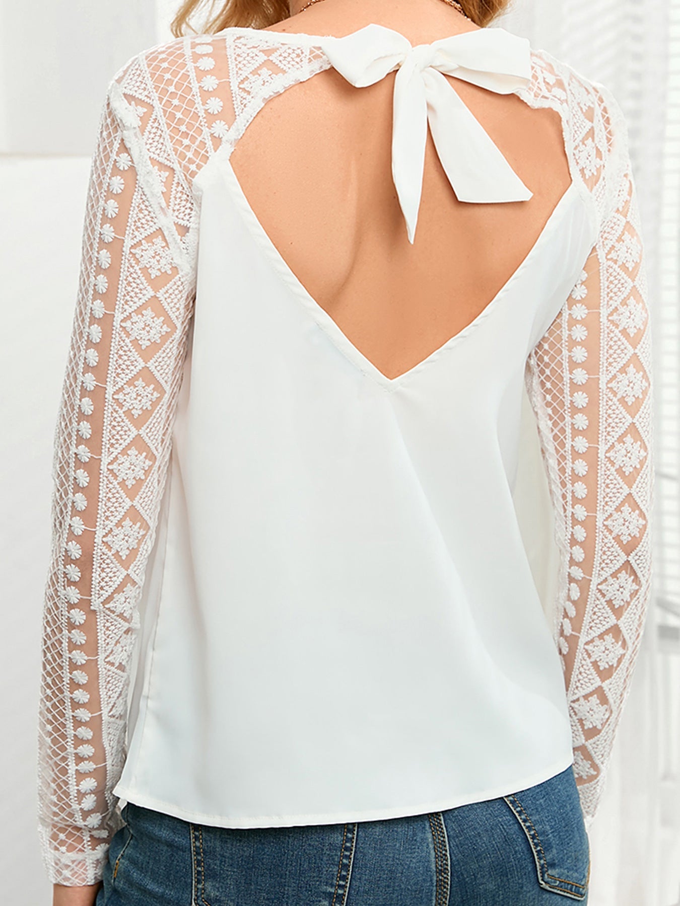 Tied Open Back Long Sleeve Top - T-Shirts - Shirts & Tops - 7 - 2024