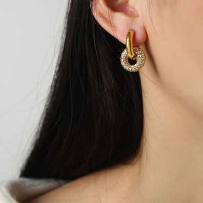 Titanium Steel Inlaid Zircon Double-Hoop Earrings - Gold / One Size - T-Shirts - Earrings - 1 - 2024