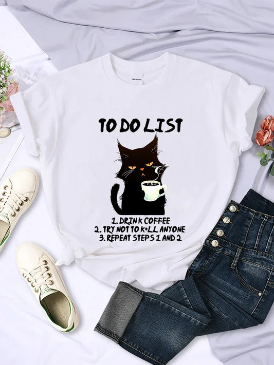 ’To Do List’ Caffeine & Whiskers Tee - White / 6XL - T-Shirts - Shirts & Tops - 2 - 2024