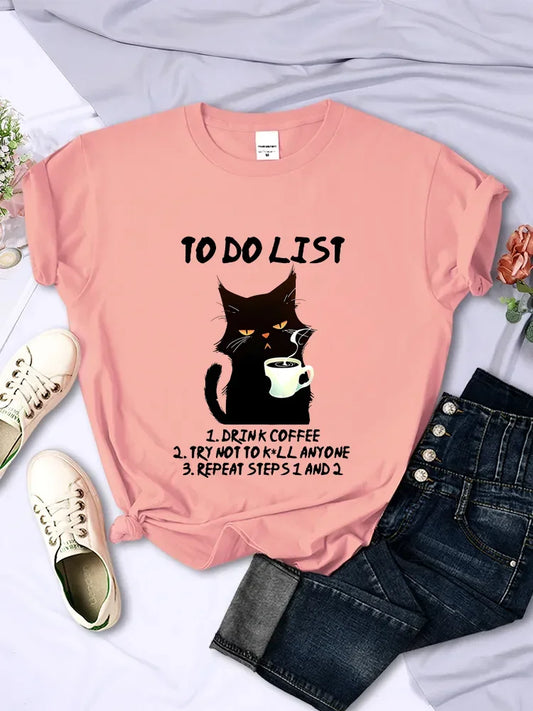 ’To Do List’ Caffeine & Whiskers Tee - Pink / 4XL - T-Shirts - Shirts & Tops - 1 - 2024