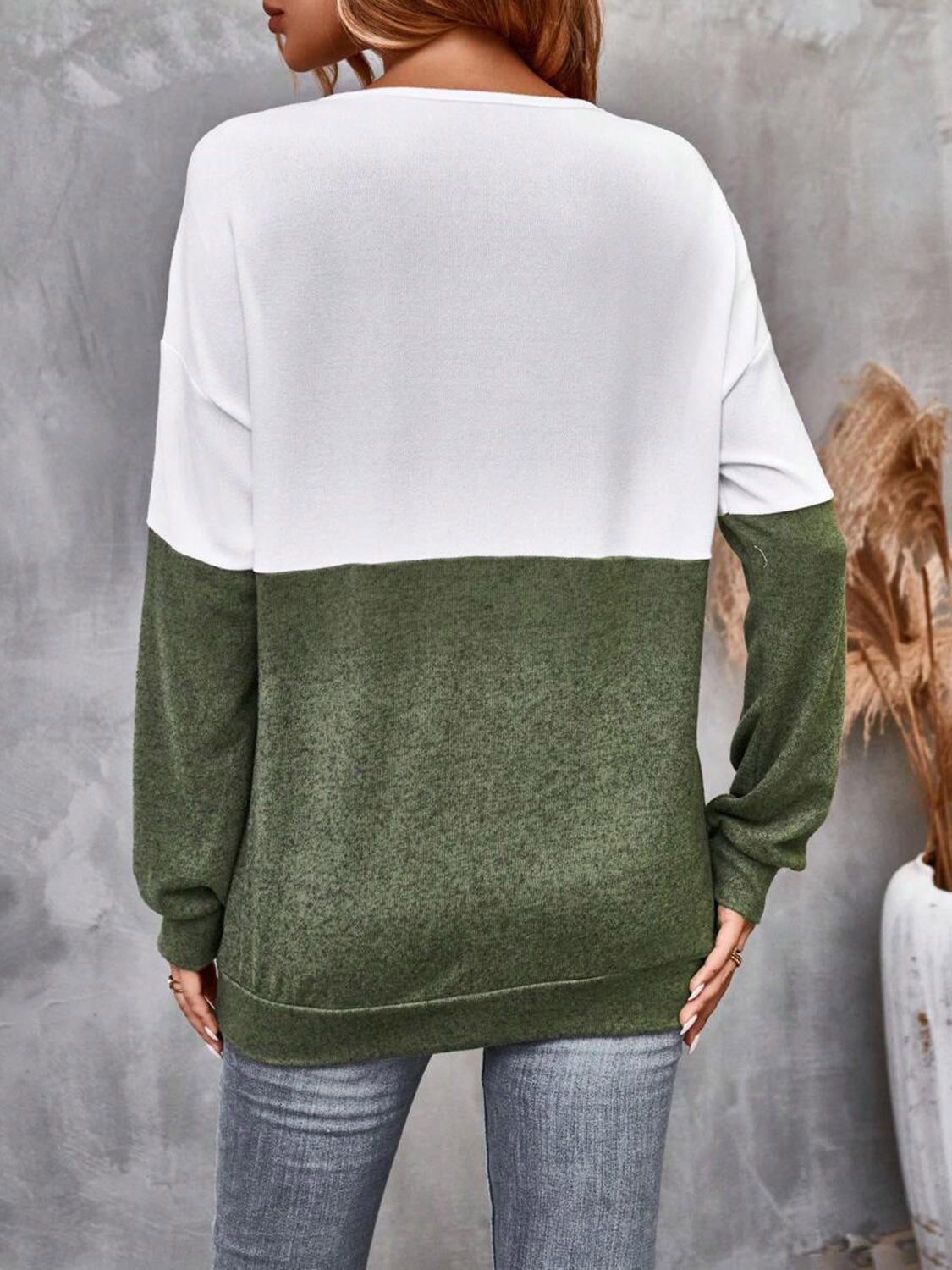 Two-Tone Crisscross Detail Sweatshirt - T-Shirts - Shirts & Tops - 12 - 2024