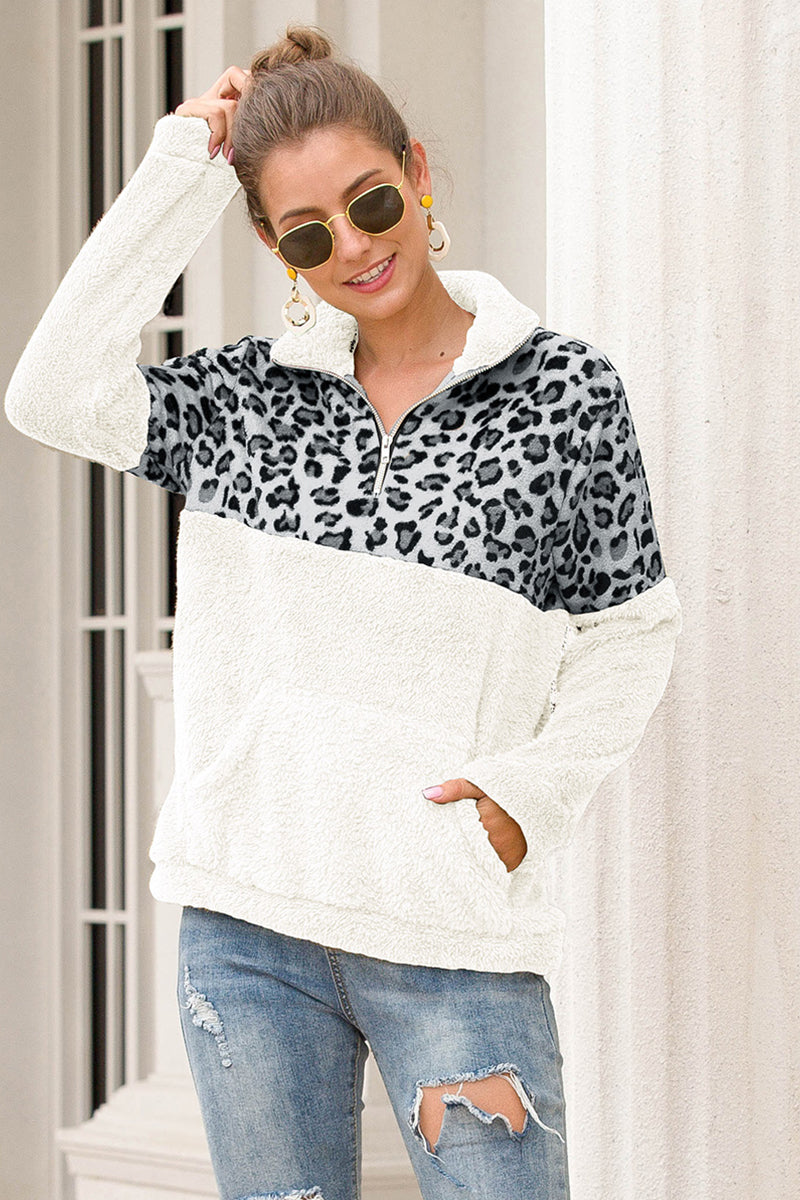 Two-Tone Zip-Up Turtle Neck Dropped Shoulder Sweatshirt - White / S - T-Shirts - Shirts & Tops - 3 - 2024