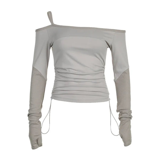 Urban Chic Off-Shoulder Top – Modern Cutout Long Sleeve Shirt - Gray / S - T-Shirts - Shirts & Tops - 7 - 2024