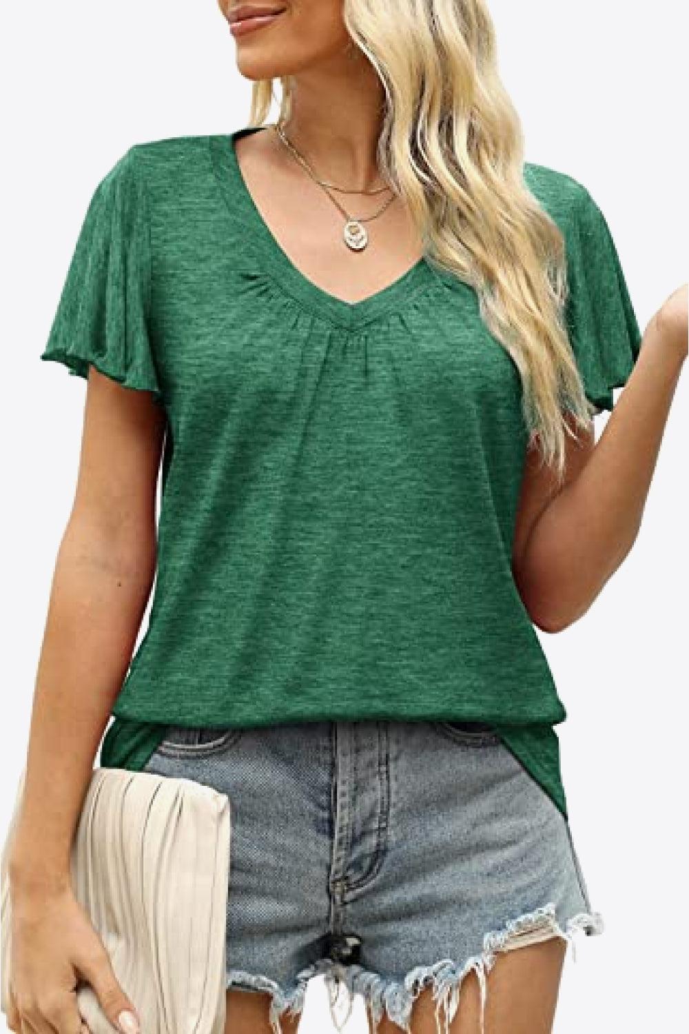 V-Neck Flutter Sleeve Tee Shirt - T-Shirts - Shirts & Tops - 17 - 2024