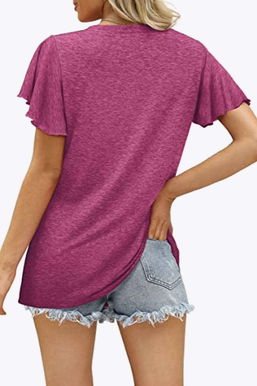 V-Neck Flutter Sleeve Tee Shirt - T-Shirts - Shirts & Tops - 9 - 2024