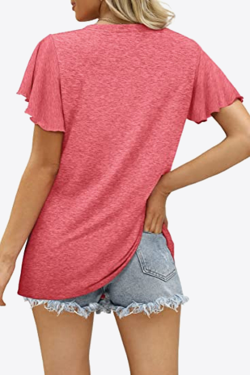 V-Neck Flutter Sleeve Tee Shirt - T-Shirts - Shirts & Tops - 15 - 2024