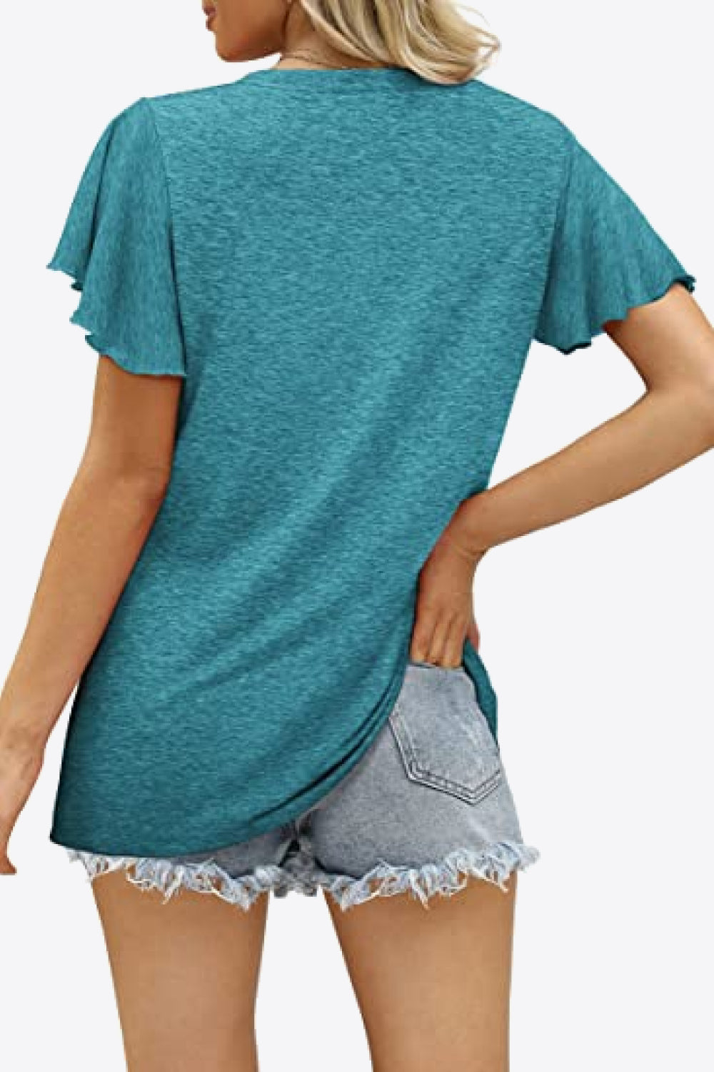 V-Neck Flutter Sleeve Tee Shirt - T-Shirts - Shirts & Tops - 21 - 2024