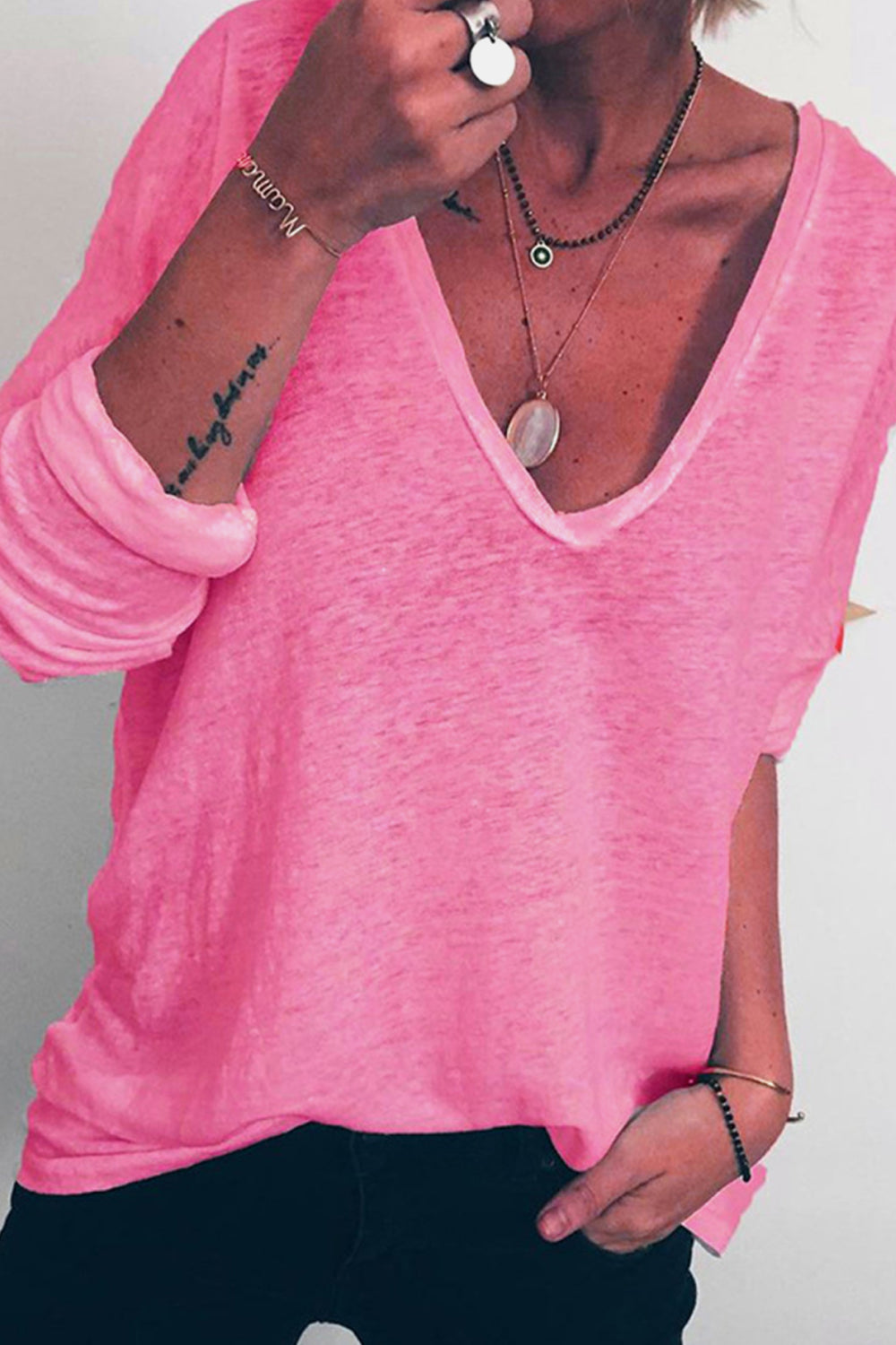 V-Neck Long Sleeve T-Shirt - Pink / S - T-Shirts - Shirts & Tops - 11 - 2024